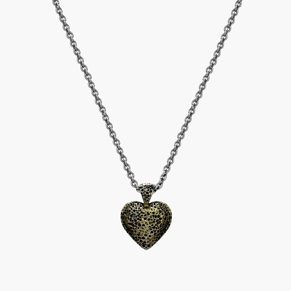 Silver & 18ct Puffed Heart Pendant