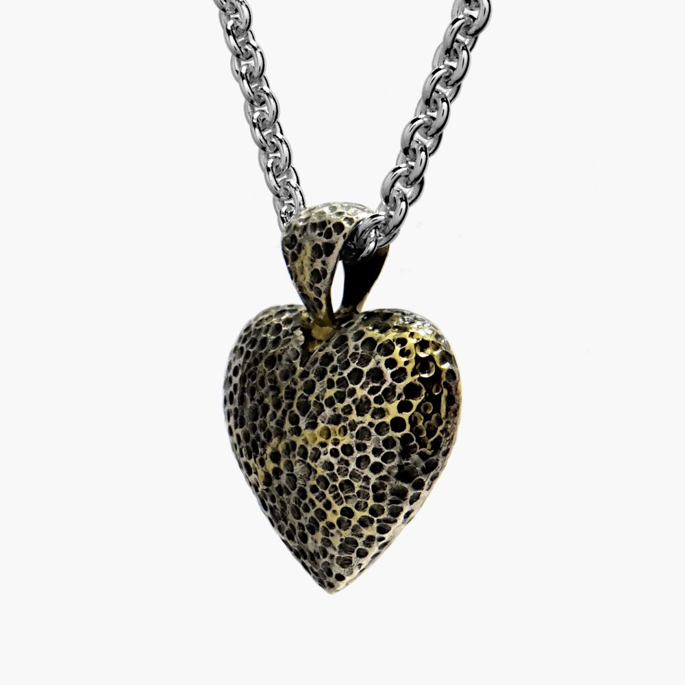 Silver & 18ct Puffed Heart Pendant