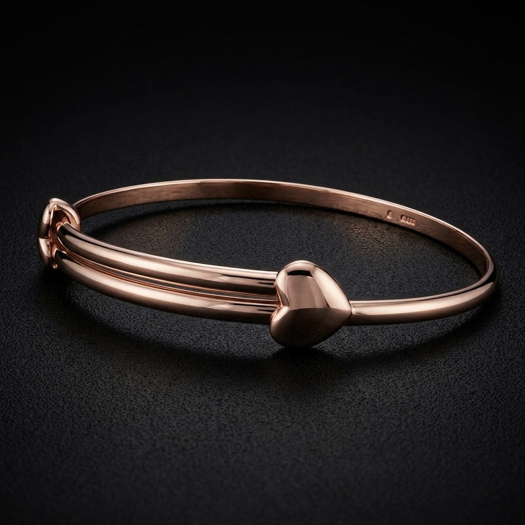 David Jonns 9ct Rose Gold Love Heart Bangle