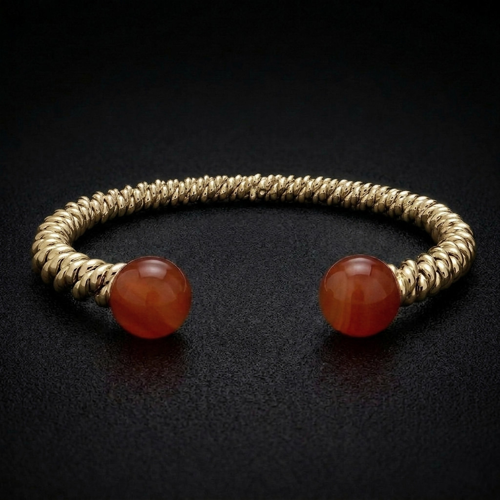 David Jonns 9ct Gold Carnelian Torsione Torque Bangle
