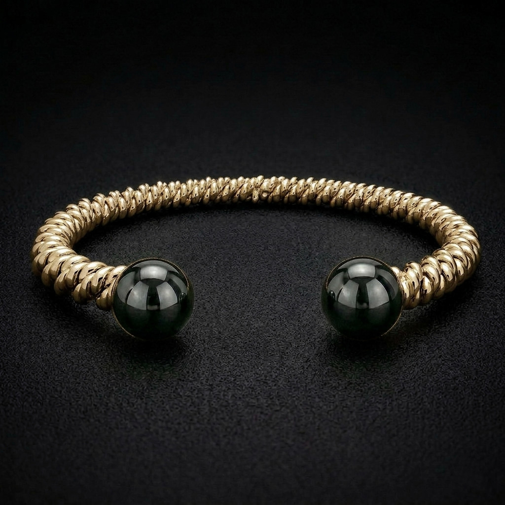 David Jonns 9ct Gold Hematite Torsione Torque Bangle