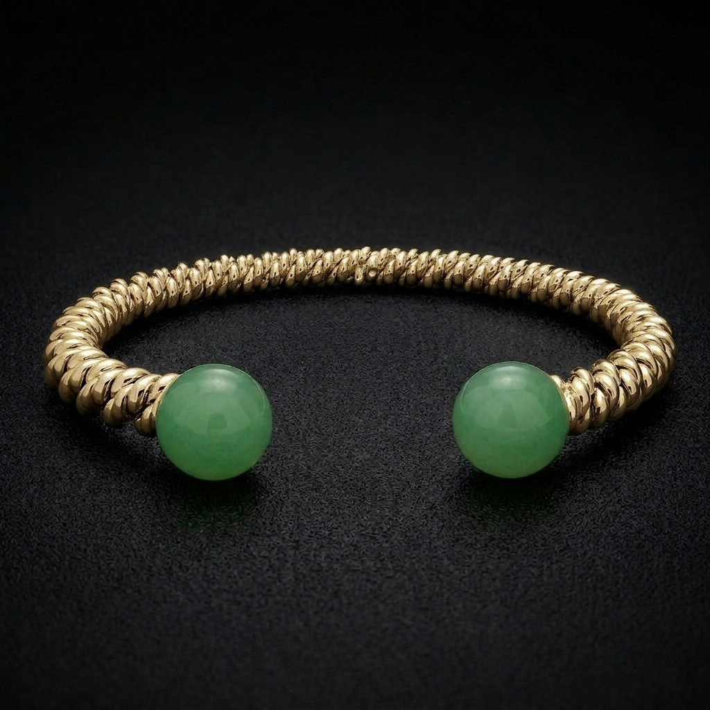9ct Gold Jade Torsione Torque Bangle 9ct Gold Jade Torsione Torque Bangle