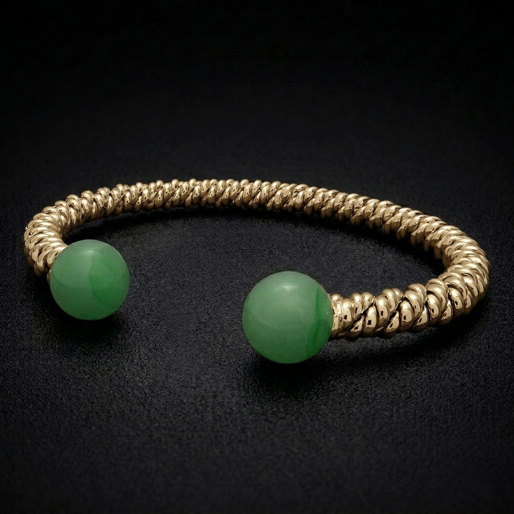 9ct Gold Jade Torsione Torque Bangle 9ct Gold Jade Torsione Torque Bangle