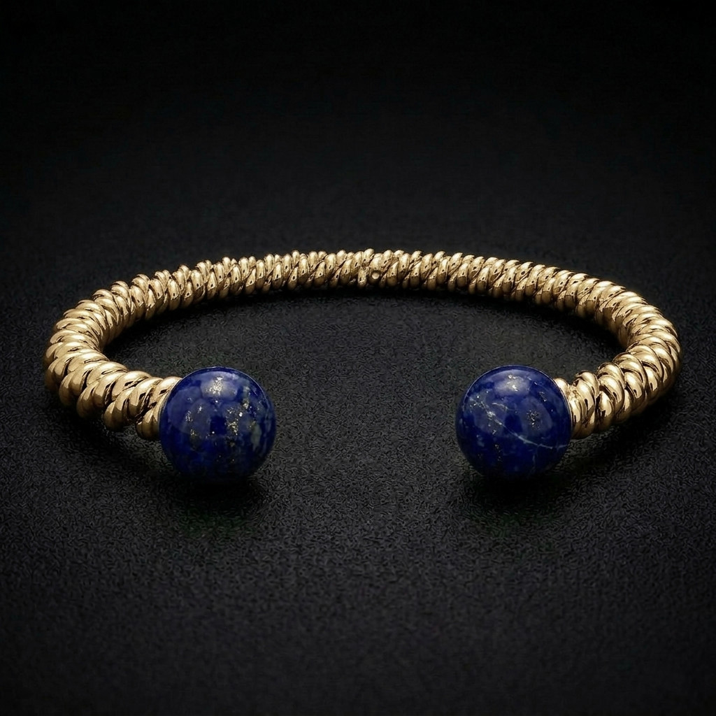 David Jonns 9ct Gold Lapis Torsione Torque Bangle