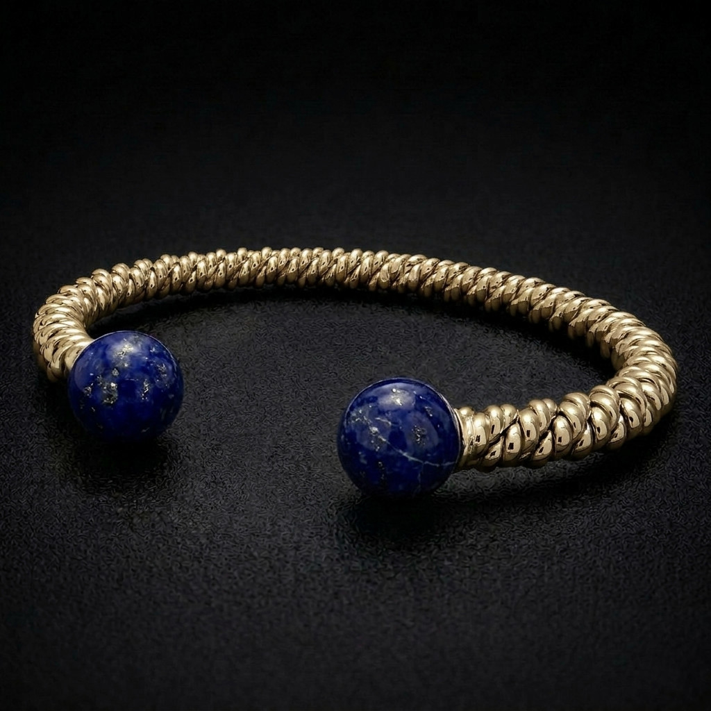 9ct Gold Lapis Torsione Torque Bangle