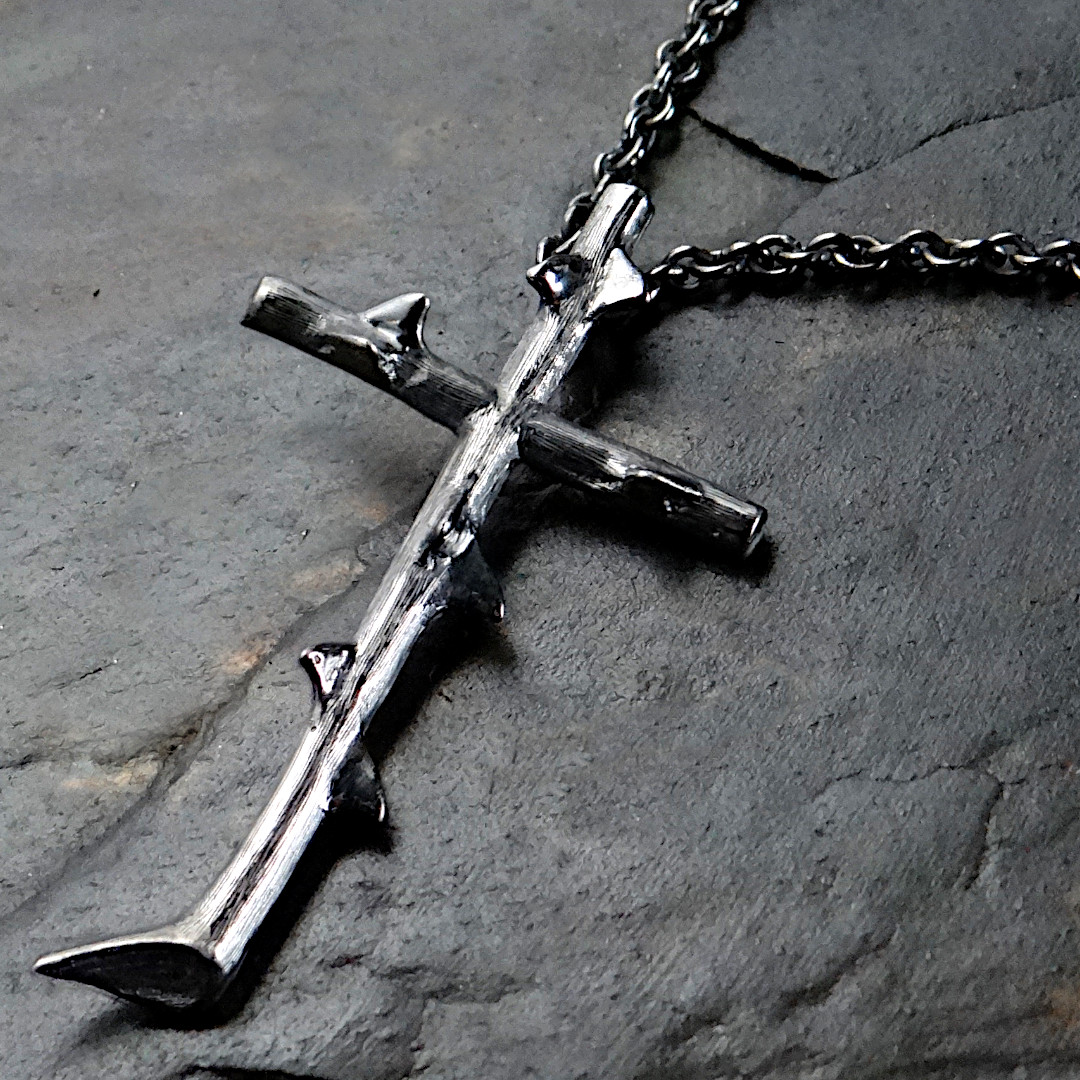 Rhodiumed Thorn Cross