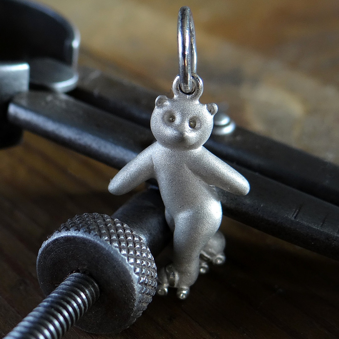 Silver Rollerskating Teddy Bear Charm