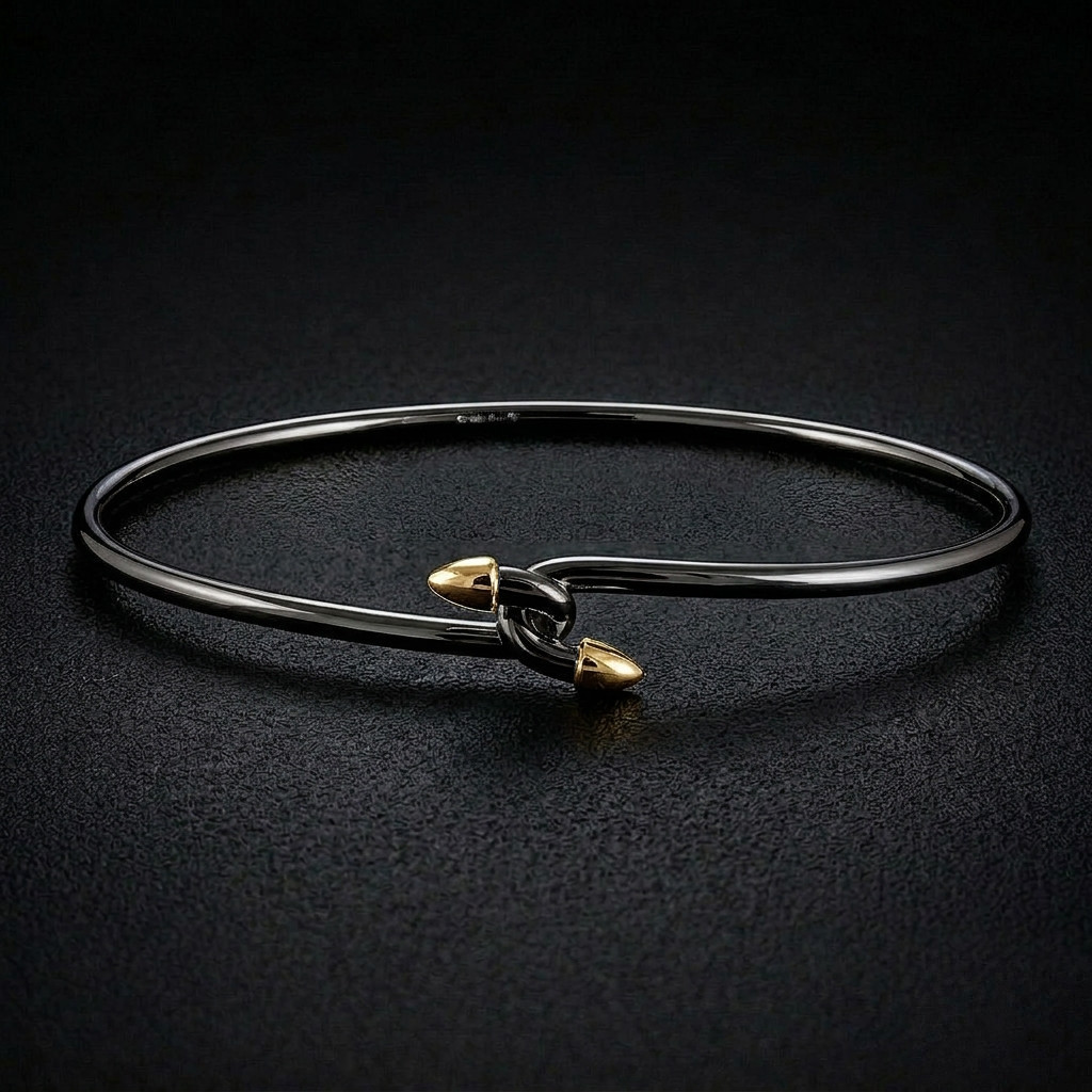 David Jonns Silver & 18ct Rhodiumed Hook Bangle