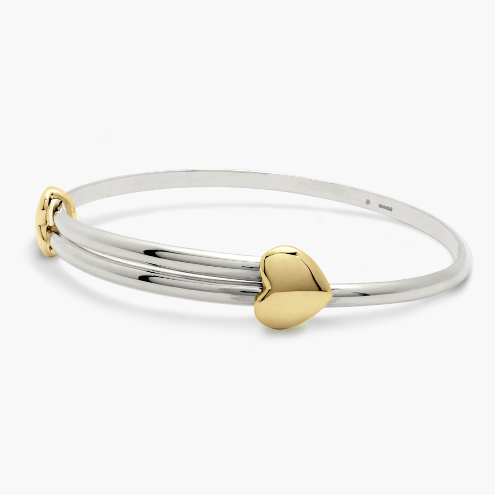 Expanding Silver & 18ct Gold Love Heart Bangle