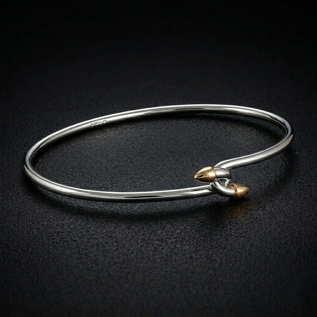 David Jonns Sterling Silver & 18ct Hook Bangle