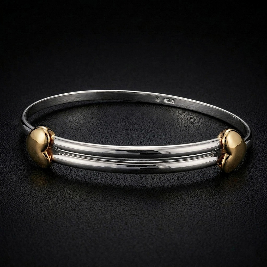 David Jonns Expanding Silver & 18ct Gold Love Heart Bangle