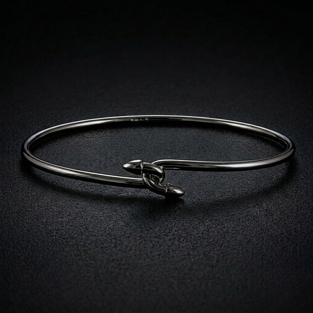 Silver Black Rhodium Hook Bangle