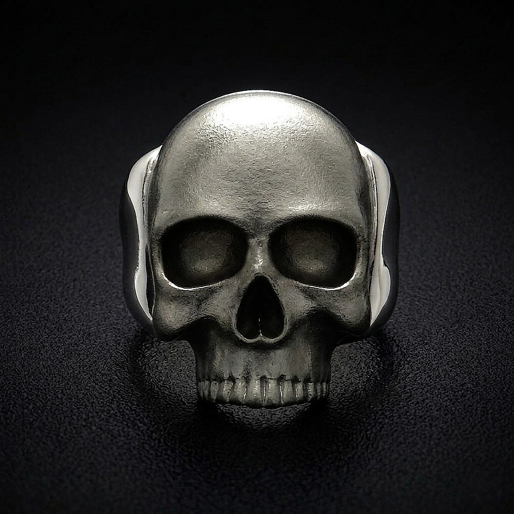 Rhodiumed Skull Ring