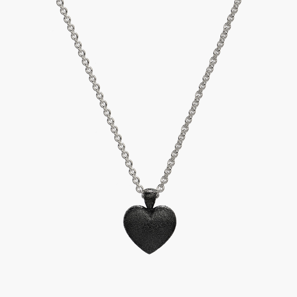Black Rhodiumed Pebble Heart Pendant