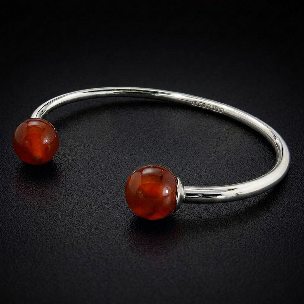 David Jonns Sterling Silver Carnelian Torque Bangle
