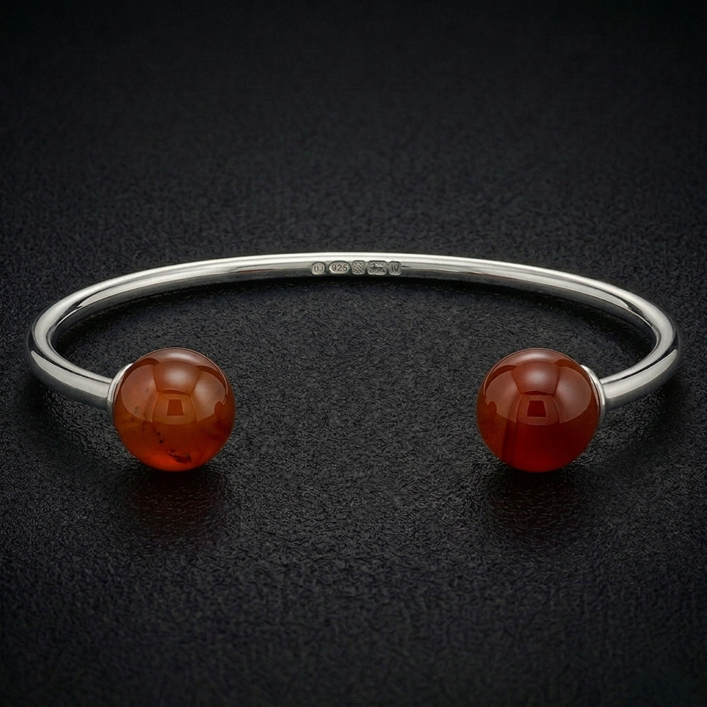Sterling Silver Carnelian Torque Bangle
