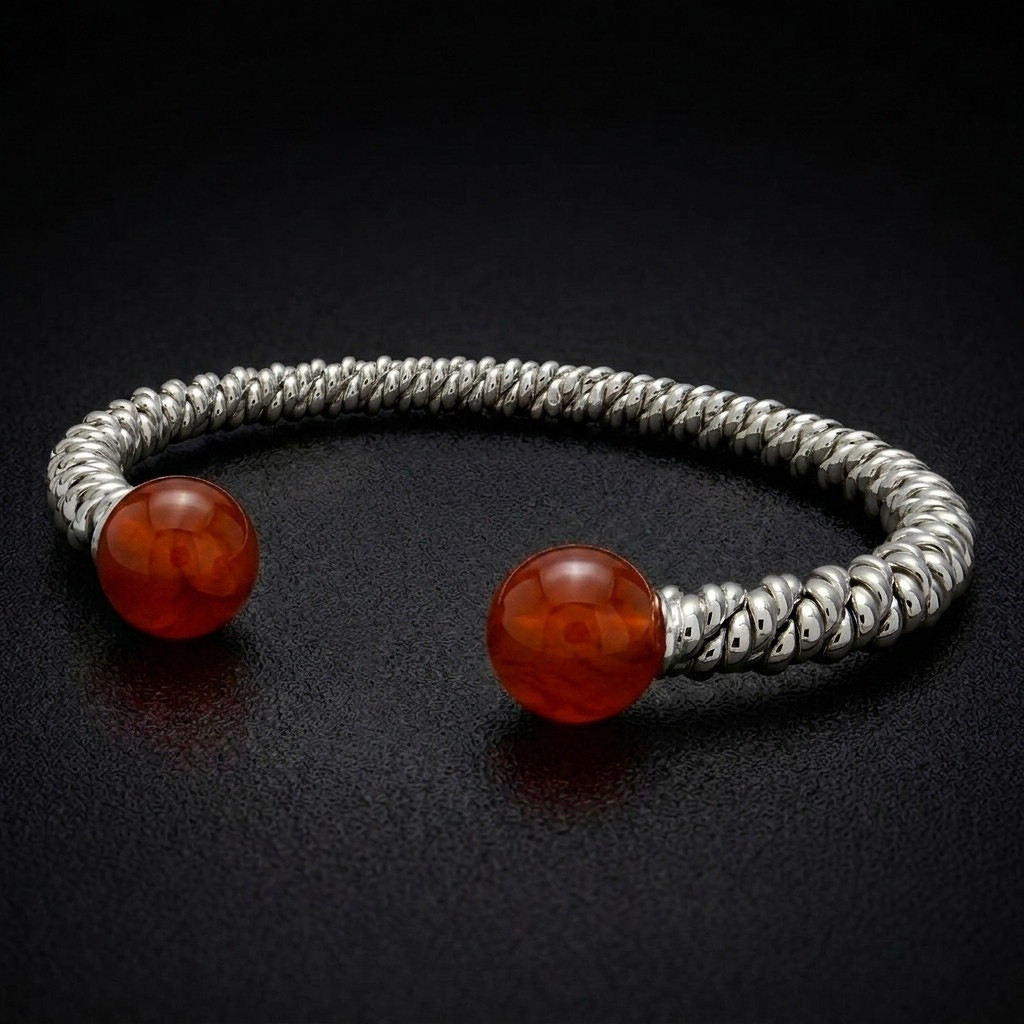 David Jonns Silver Carnelian Torsione Torque Bangle