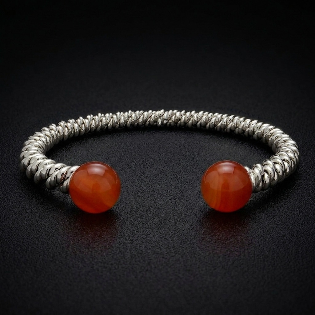 Silver Carnelian Torsione Torque Bangle Silver Carnelian Torsione Torque Bangle