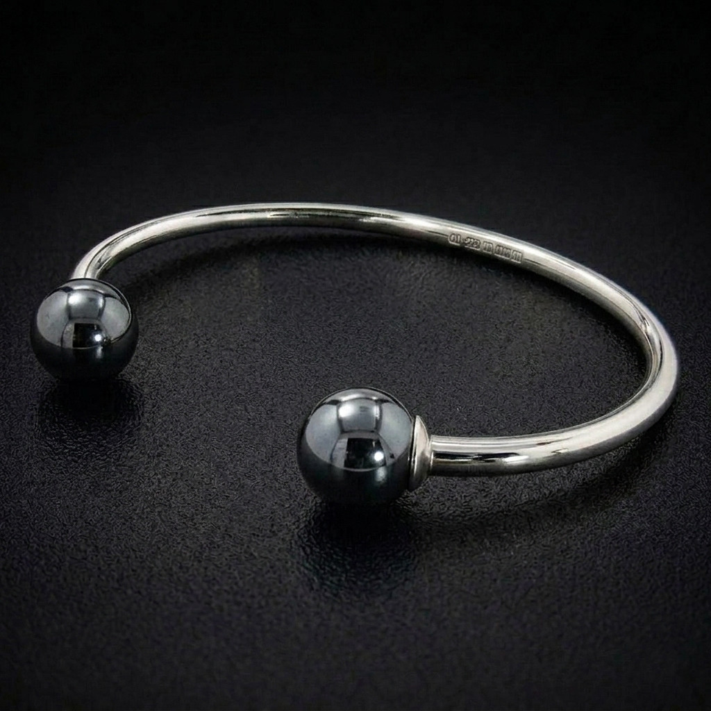 David Jonns Sterling Silver Hematite Torque Bangle
