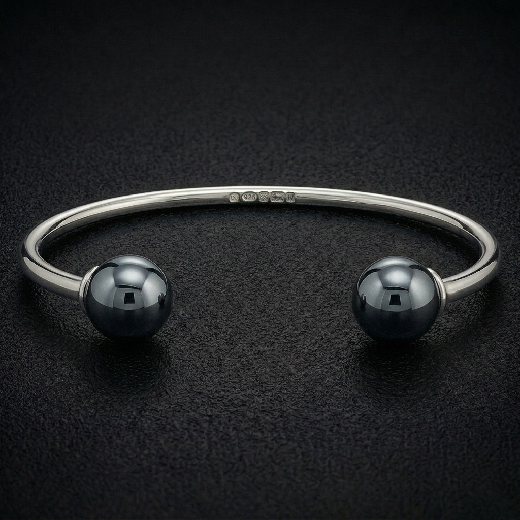 Sterling Silver Hematite Torque Bangle