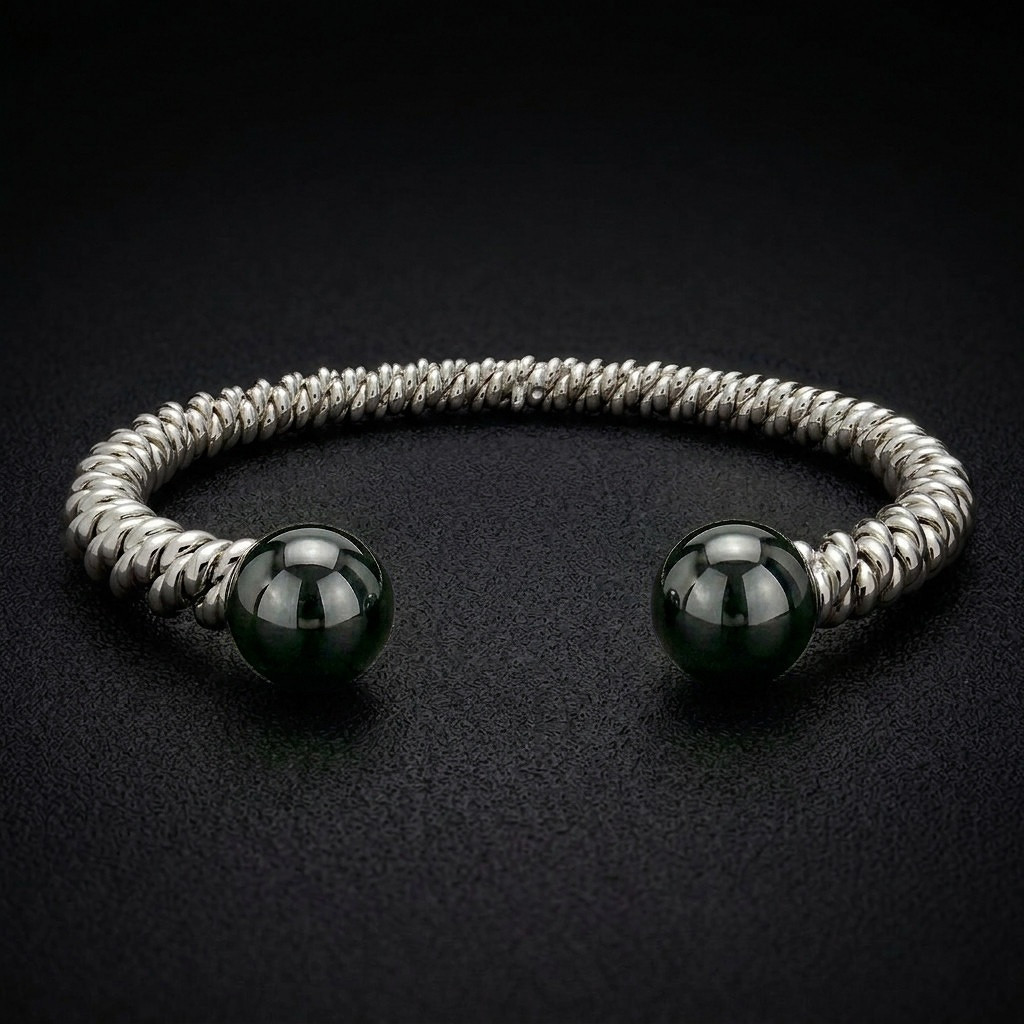 David Jonns Silver Hematite Torsione Torque Bangle