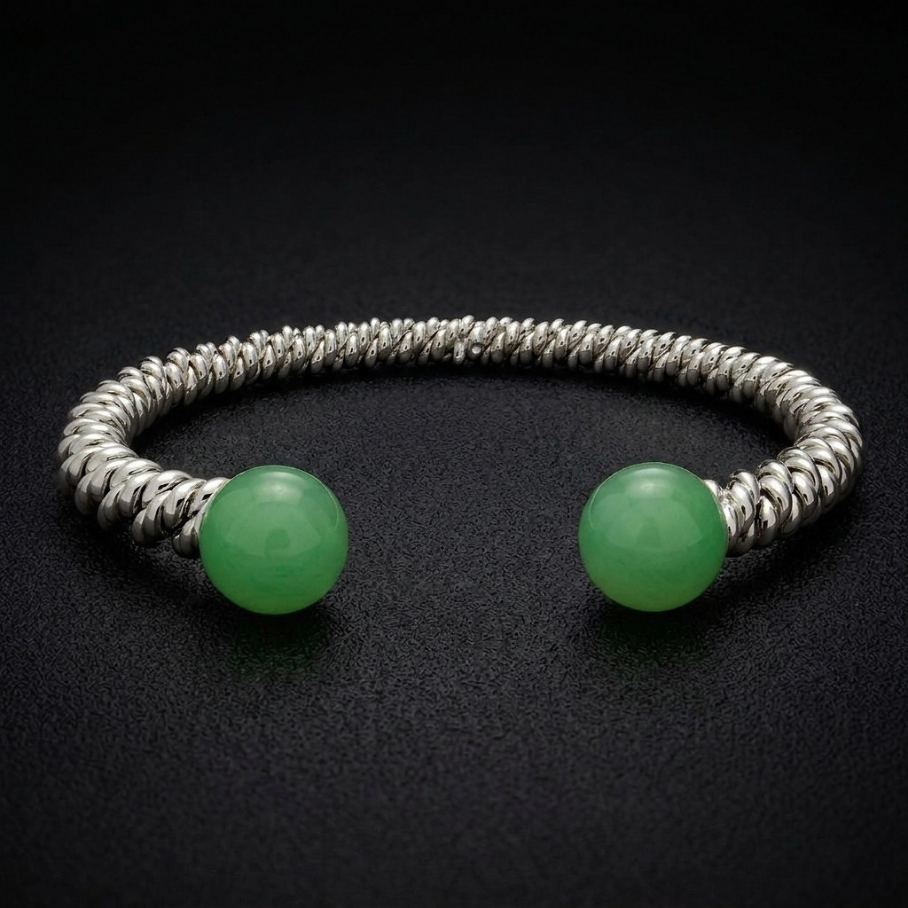 David Jonns Silver Jade Torsione Torque Bangle