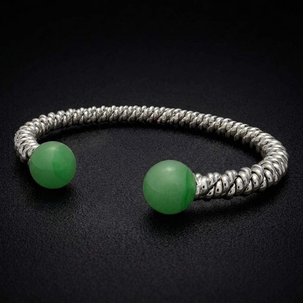Silver Jade Torsione Torque Bangle