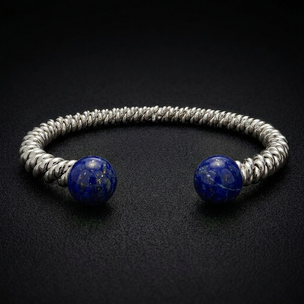 David Jonns Silver Lapis Torsione Torque Bangle