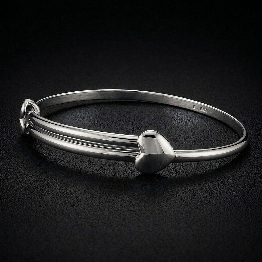 David Jonns Expanding Silver Love Heart Bangle