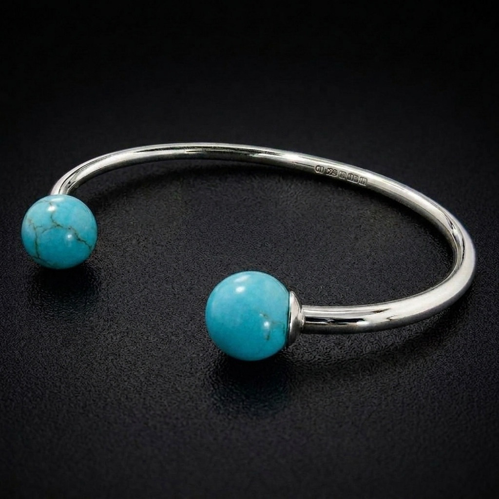 Sterling Silver Turquoise Torque Bangle