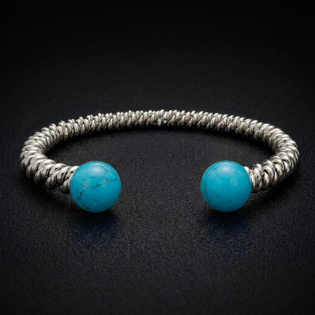 David Jonns Silver Turquoise Torsione Torque Bangle