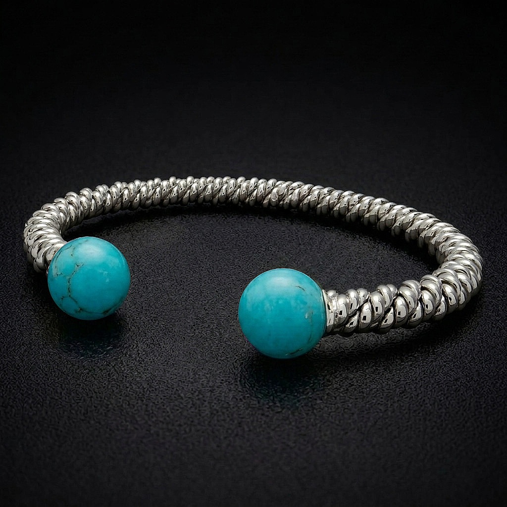 Silver Turquoise Torsione Torque Bangle