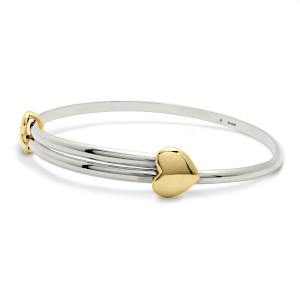 Expanding Silver & 18ct Gold Love Heart Bangle