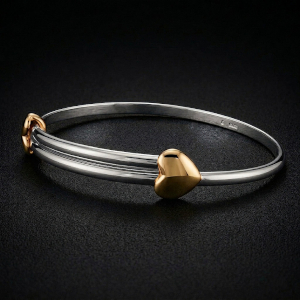 Expanding Silver & 18ct Gold Love Heart Bangle