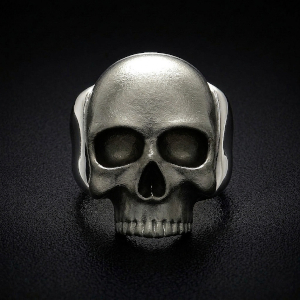 Rhodiumed Skull Ring