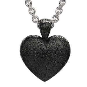Black Rhodiumed Pebble Heart Pendant