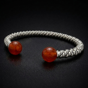 Silver Carnelian Torsione Torque Bangle