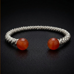 Silver Carnelian Torsione Torque Bangle