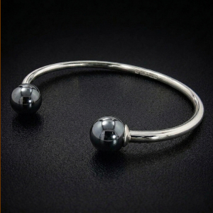 Sterling Silver Hematite Torque Bangle