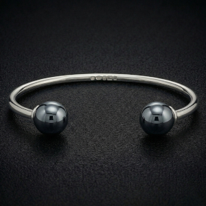 Sterling Silver Hematite Torque Bangle