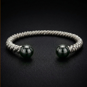 Silver Hematite Torsione Torque Bangle