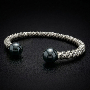 Silver Hematite Torsione Torque Bangle