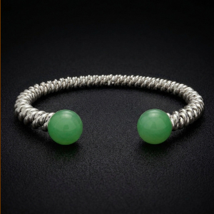Silver Jade Torsione Torque Bangle