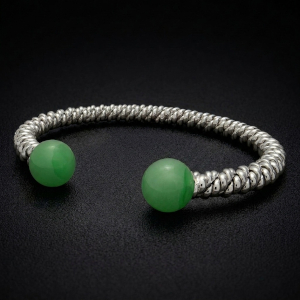 Silver Jade Torsione Torque Bangle