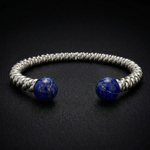 Silver Lapis Torsione Torque Bangle