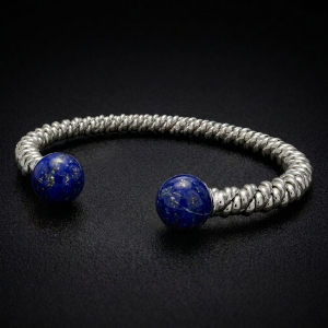 Silver Lapis Torsione Torque Bangle