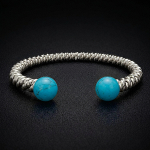 Silver Turquoise Torsione Torque Bangle