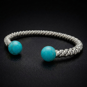 Silver Turquoise Torsione Torque Bangle